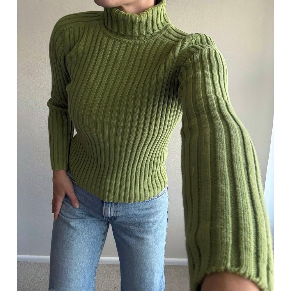 Vintage y2k American Eagle Outfitters Green Turtleneck cable knit Sweater winter